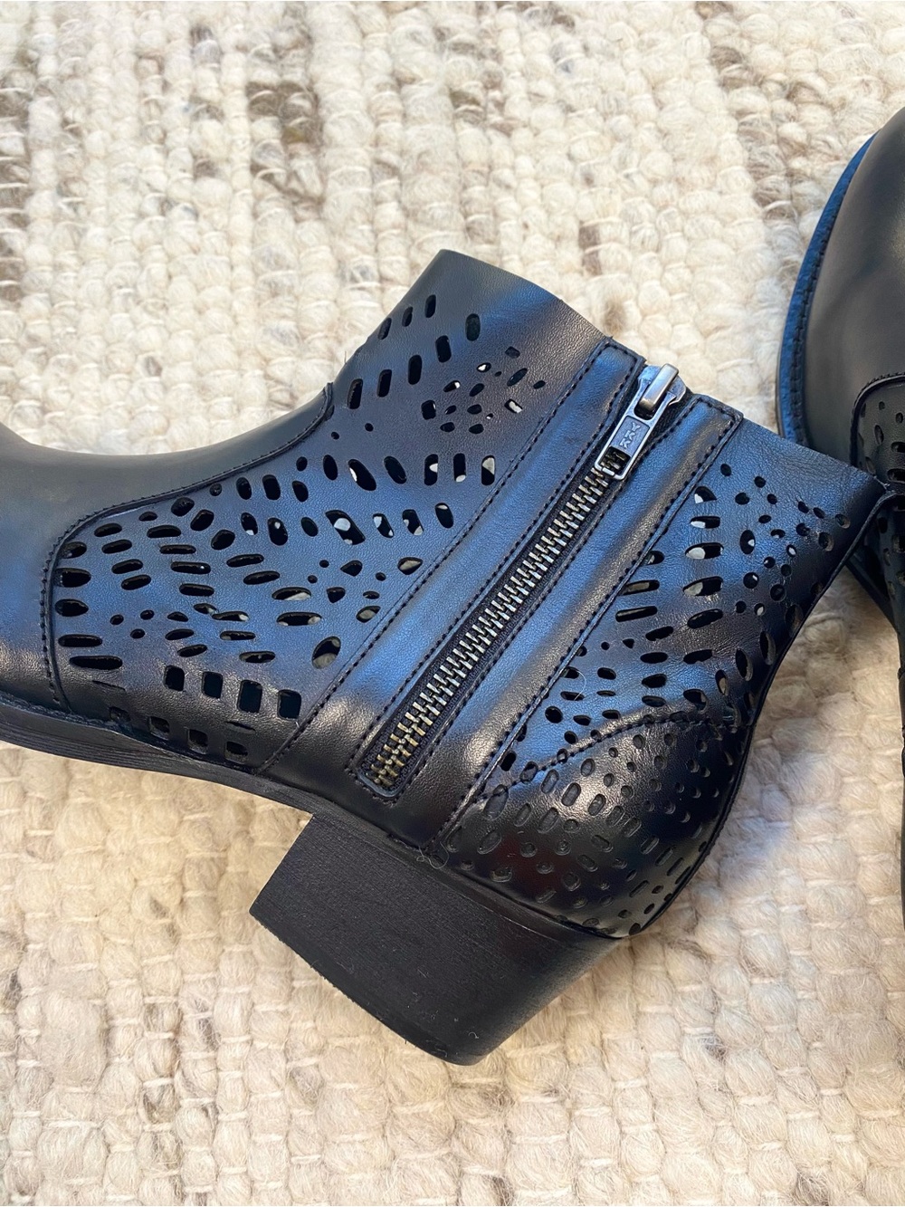 Extreme by Eddie Marc Black Laser Cut Cutout Zip Ankle Booties, Size 7 - Picture 9 of 10
